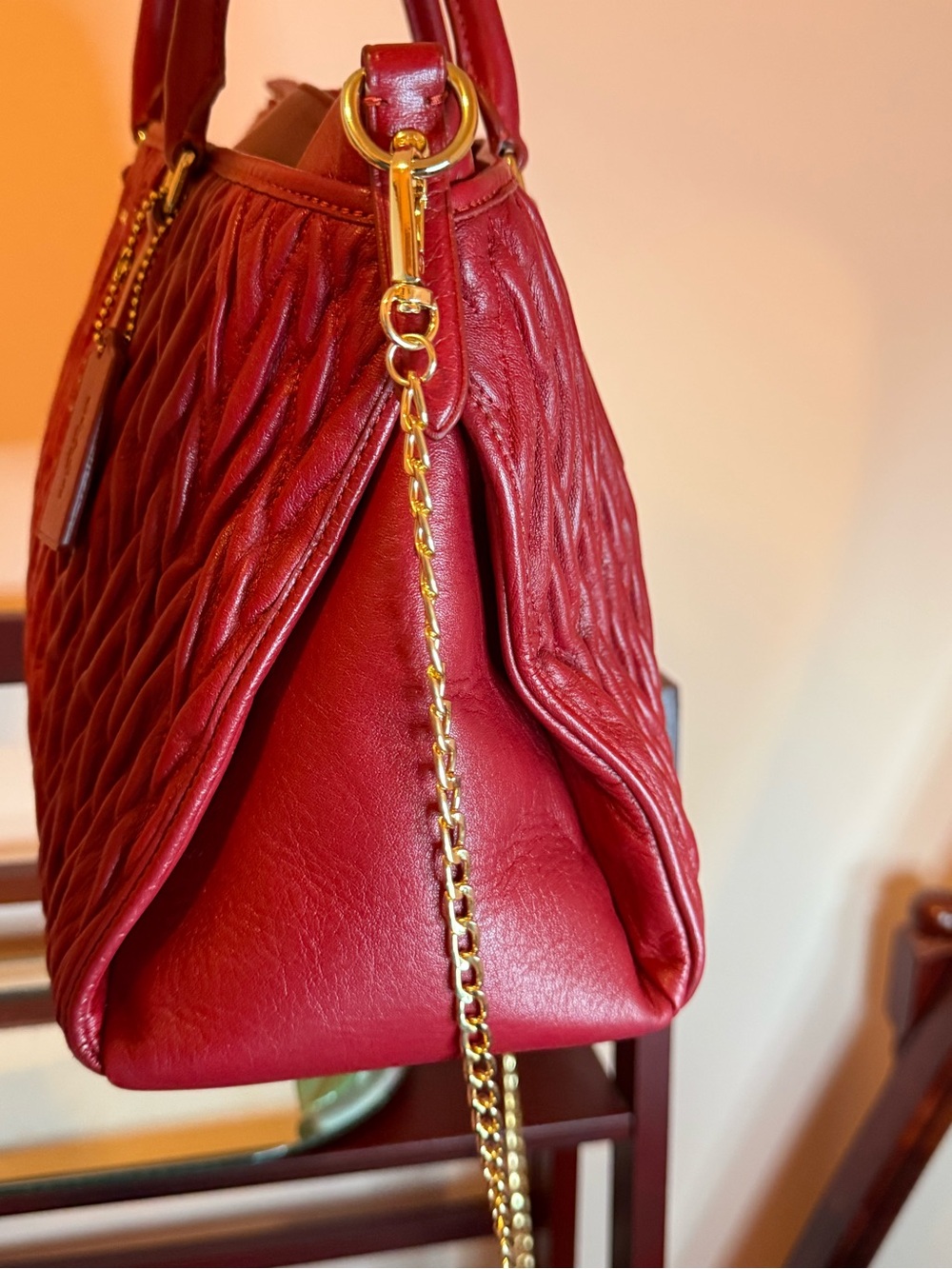 Coach Quilted Red Leather Satchel with Top Handles - Picture 4 of 10